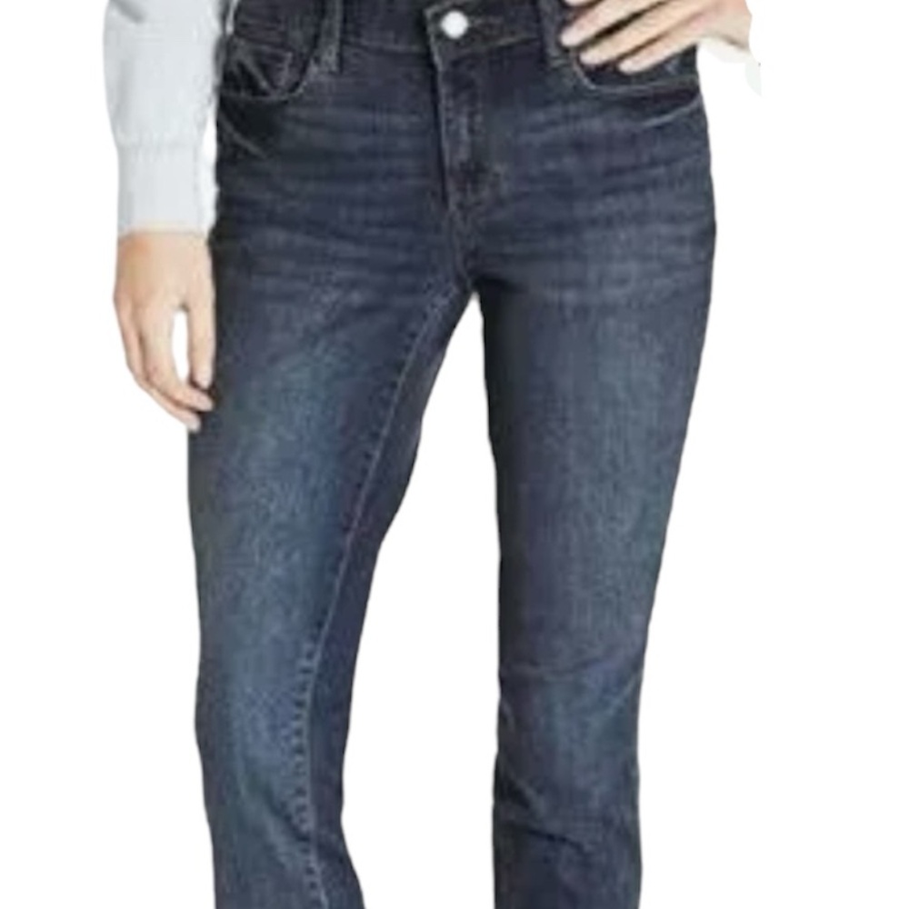 DKNY Jeans Size 8 Flared Mid-Rise Stretch Denim Vintage Wash Distressed Blue